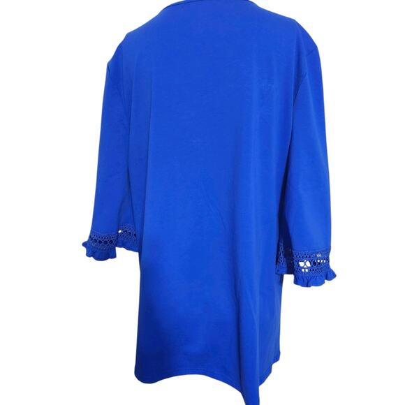 Calessa Women's Tunic Blue Embroidered Shirt Large 3/4 Sleeves Bohemian Top NEW - Picture 8 of 9